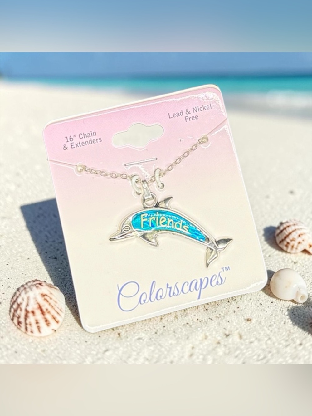 🏷️‼️5/$25🏷️‼️🐬Colorscapes🐬Silver-Tone & Teal Dolphin "Friends" Pendant Necklace